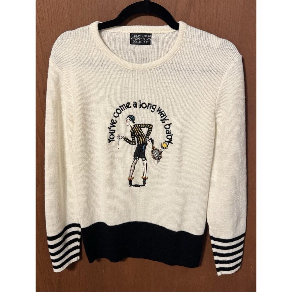 1970s Vtg Virginia Slims Cigarette Collection Tennis Sweater Sz L Runs Small GB8